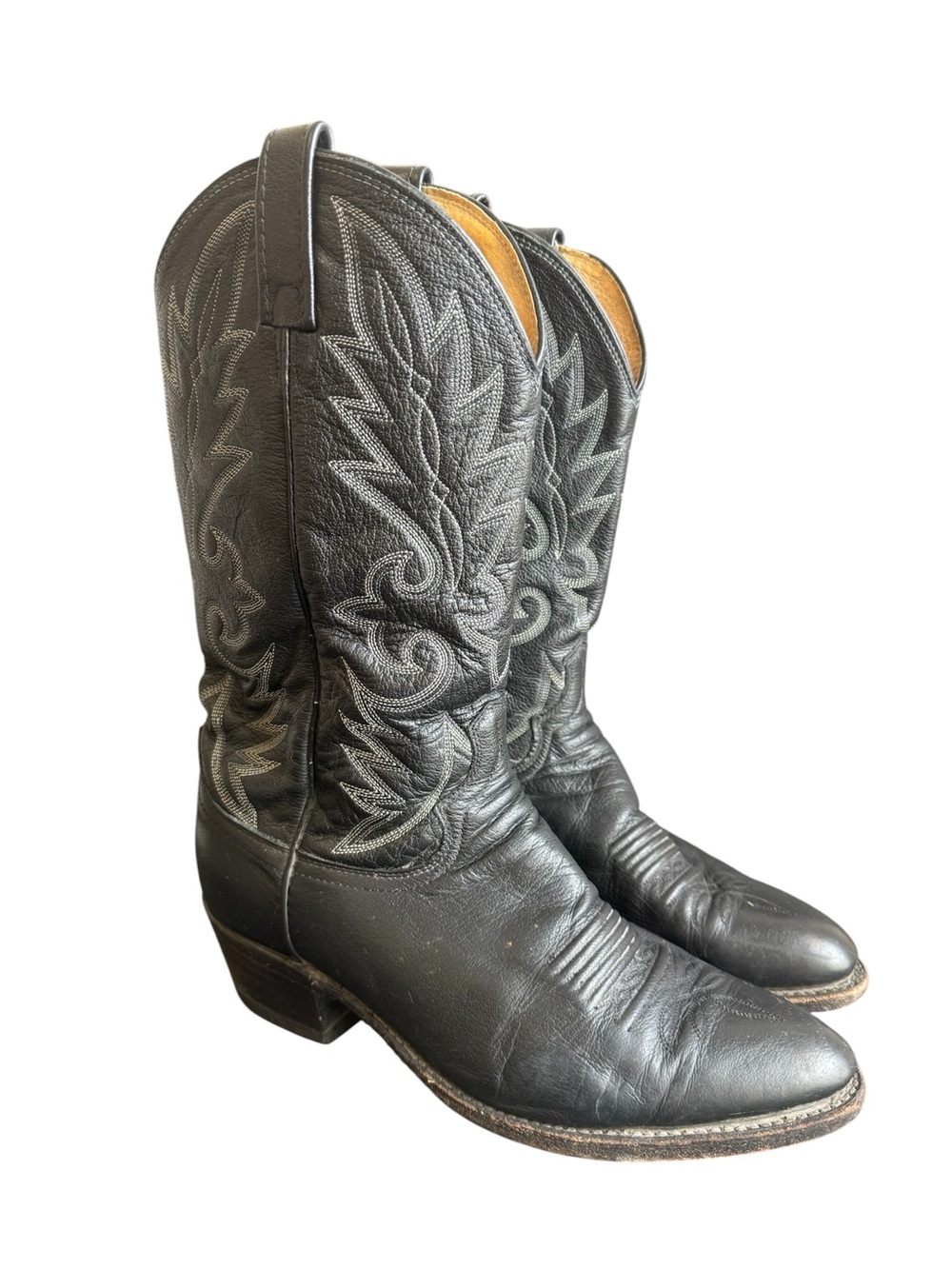 Vintage Dan Post Cowboy Boots Black Leather Western Mens 9.5 D